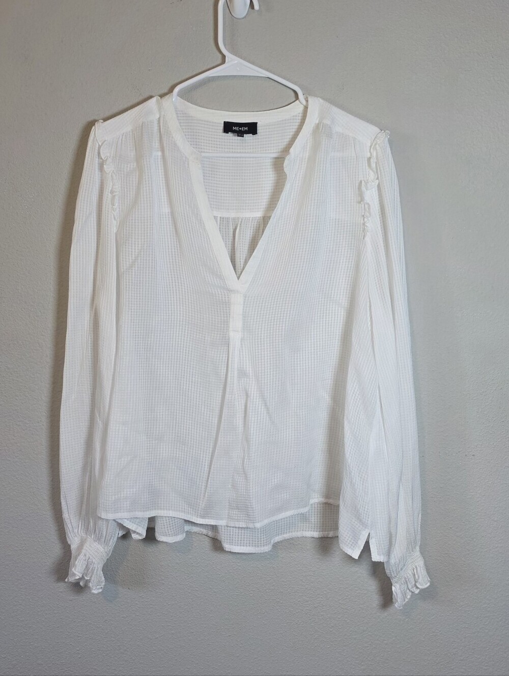 ​ME+EM White Cotton Ruffle V-Neck Blouse Size 10 Boho Cottagecore